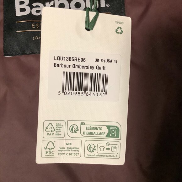 Barbour Ombersley Quilted Jacket, Black Cherry, Size 4 NWT - Picture 8 of 9